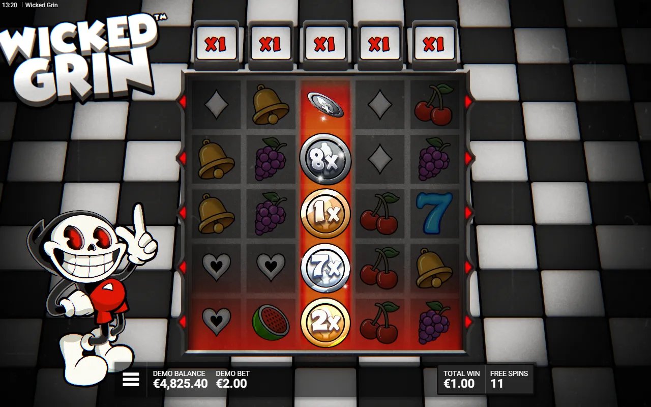 Wicked Grin - official game screenshot showing expanded coin reels