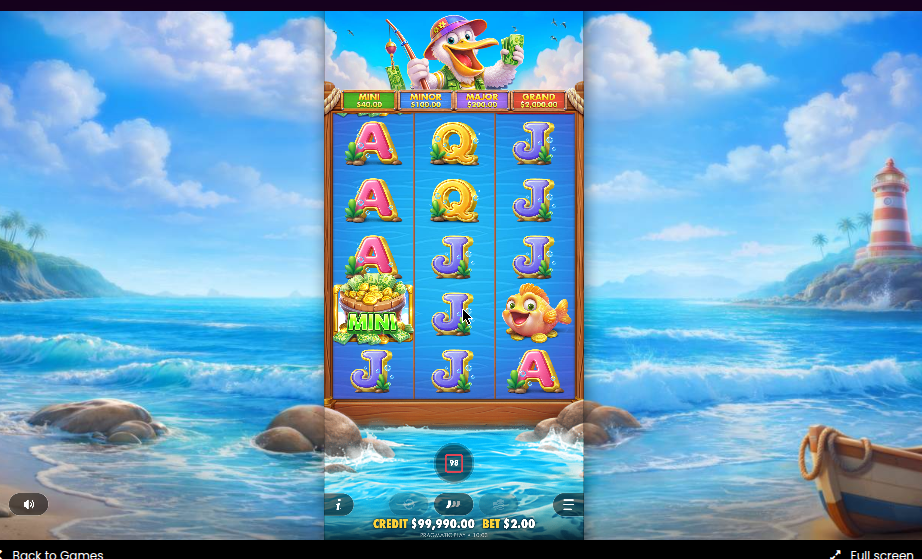 Pelican Payday base game: 3x5 grid with fixed jackpots